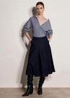 Denim Flare Midi Skirt, Navy, large