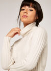 Ribbed Roll Neck Jumper, Cream, large