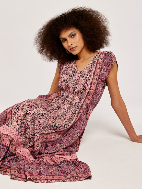 Paisley Crochet Maxi Dress, Pink, large