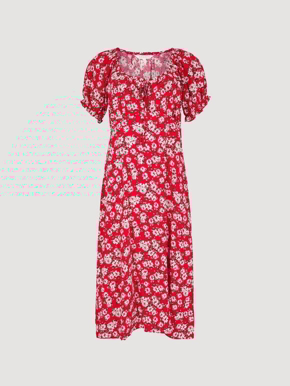 Daisy Floral Midi Dress, Red, large