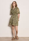 Scarf Print Shirt Mini Dress, Khaki, large