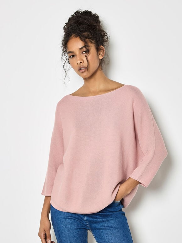Stretch Knit Batwing Top, Pink, large