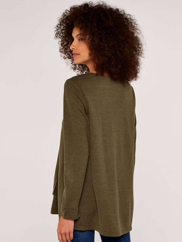 Button Long Sleeve Top, Khaki, large