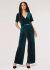Velvet Wrap Culotte Jumpsuit, Green, large