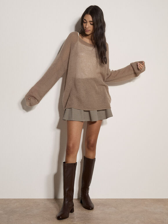 Lightweight Brushed Oversized Jumper, Camel, large