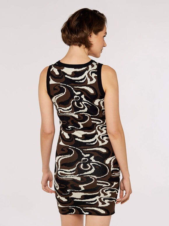 Knitted Swirl Bodycon Mini Dress, Brown, large