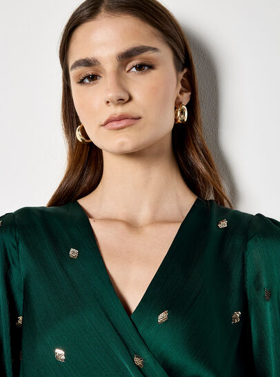 Sequin Spot Satin Wrap Mini Dress