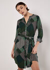 Geo Patchwork Shirt Mini Dress, Green, large
