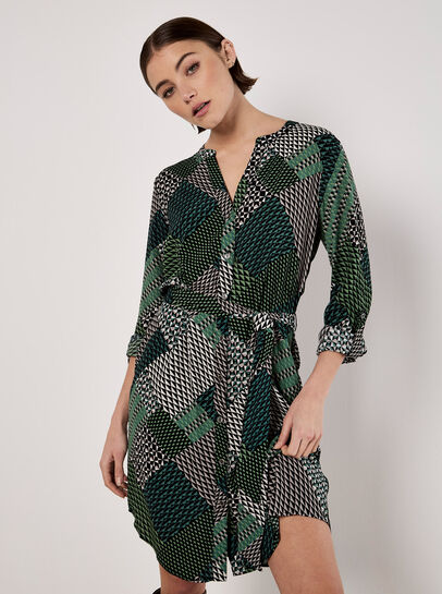 Geo Patchwork Shirt Mini Dress