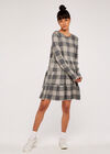 Check Print Cozy Tiered Dress, Grey, large
