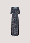 Floral Paisley Milkmaid Maxi Dress, Navy, large