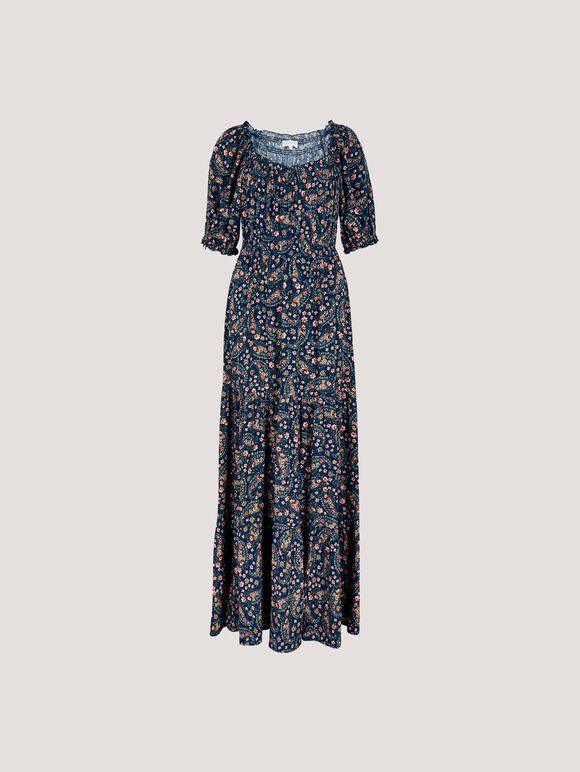 Floral Paisley Milkmaid Maxi Dress, Navy, large