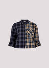 Contrast Check Boxy Shirt, Navy, large
