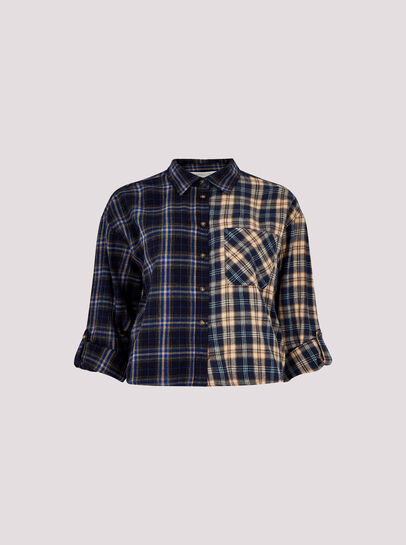 Contrast Check Boxy Shirt