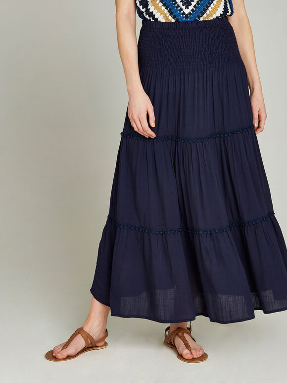 Pom Pom Trim 2in1 Dress, Navy, large