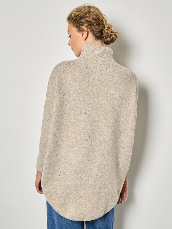 Rainbow Fleck Cape Jumper, Stone, large