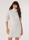 Chunky Roll Neck Jumper Mini Dress, Grey, large