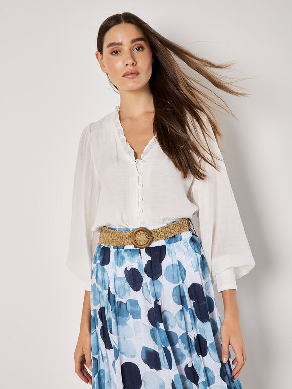 Abstract Print Slub Midi Skirt, Navy, large