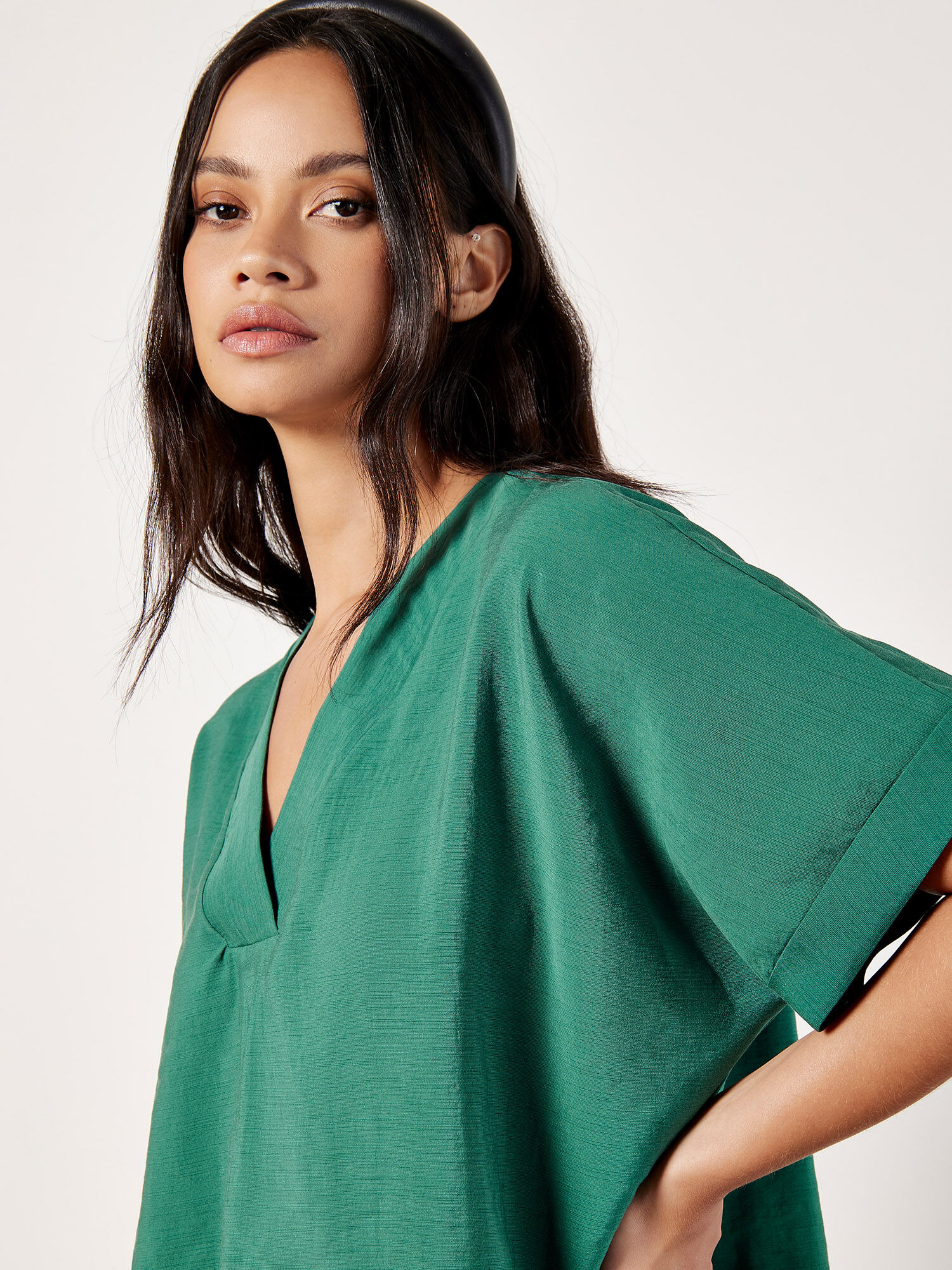 Pleat Detail V Neck Top Apricot Clothing