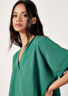 Pleat Detail V-Neck Top, Green, large