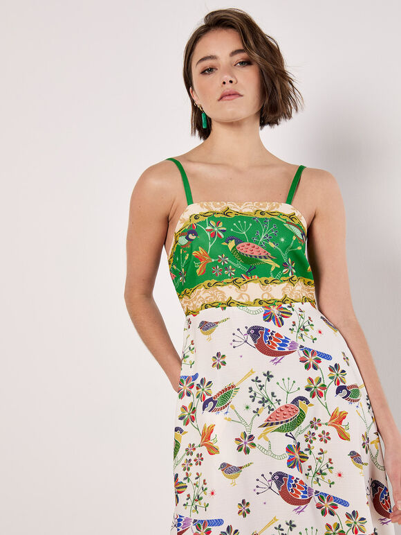 Birds And Palms Print Midi Dress, Green, large