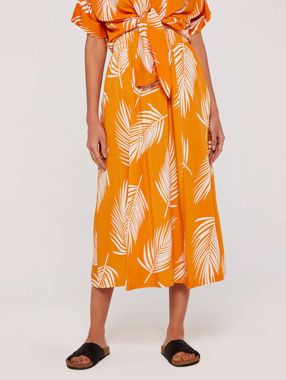Palm Print Midi Skirt, Orange, large