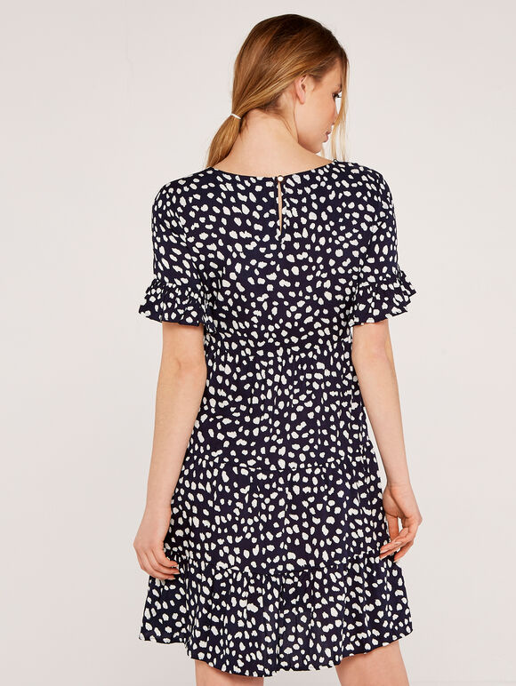 Spot Tiered Mini Dress, Navy, large