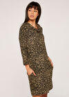 Leopard Print Flap Neck Swing Dress, Stone, large