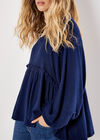 Waffle Knit Babydoll Oversized Top, Navy, large