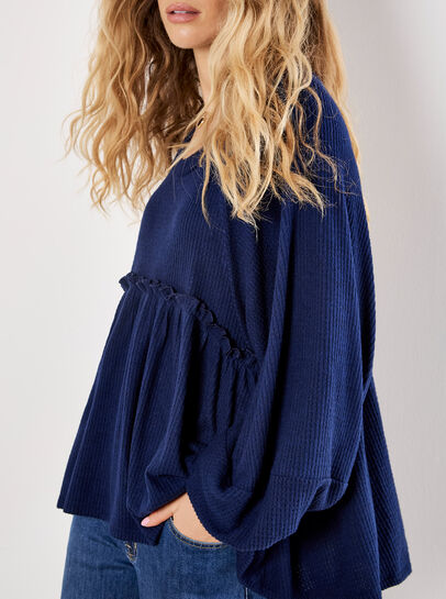 Waffle Knit Babydoll Oversized Top
