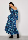 Floral Bardot Maxi Dress, Navy, large