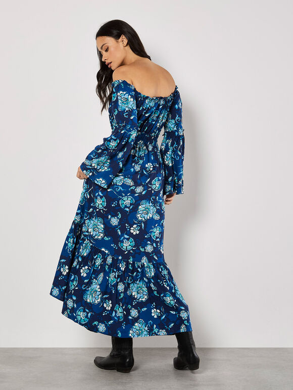 Floral Bardot Maxi Dress, Navy, large