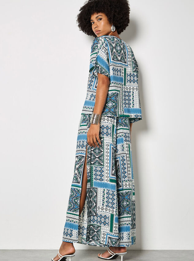 Folk Patchwork Wide Leg Trousers, Blue, large