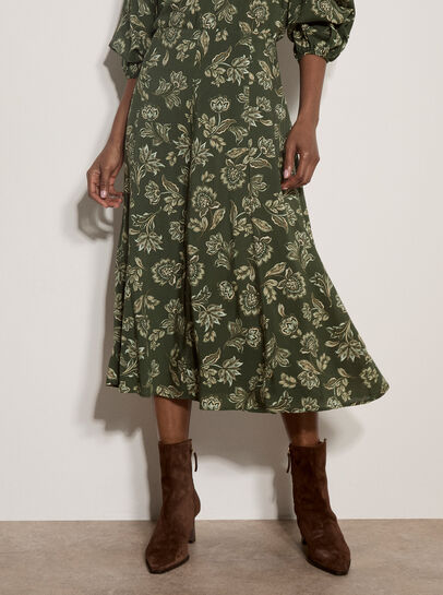 Folk Floral A-Line Midi Skirt