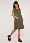 Linen Cocoon Round Neck Dress, Khaki, large