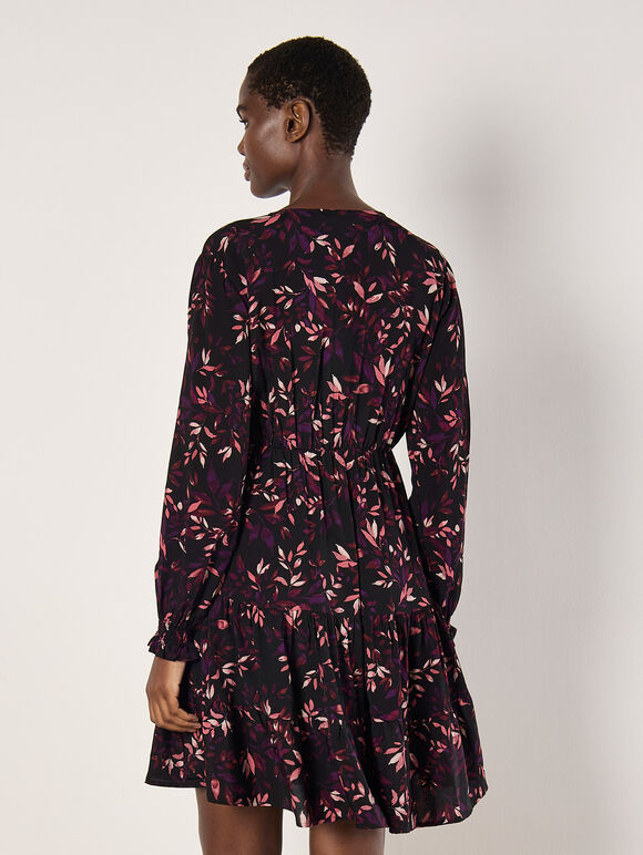 Leaf Print Mini Dress, Burgundy, large