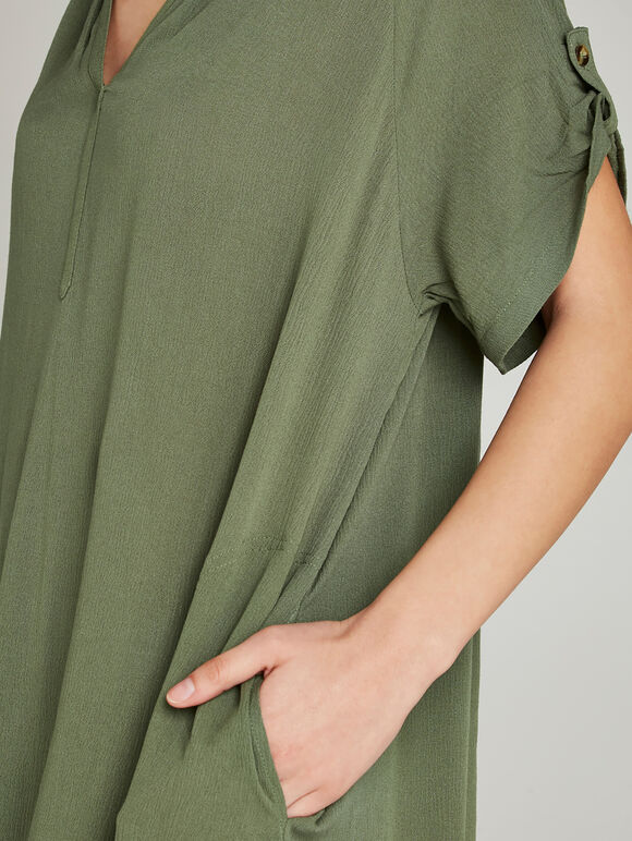 Khaki V-Neck Oversized Dress, Khaki, large