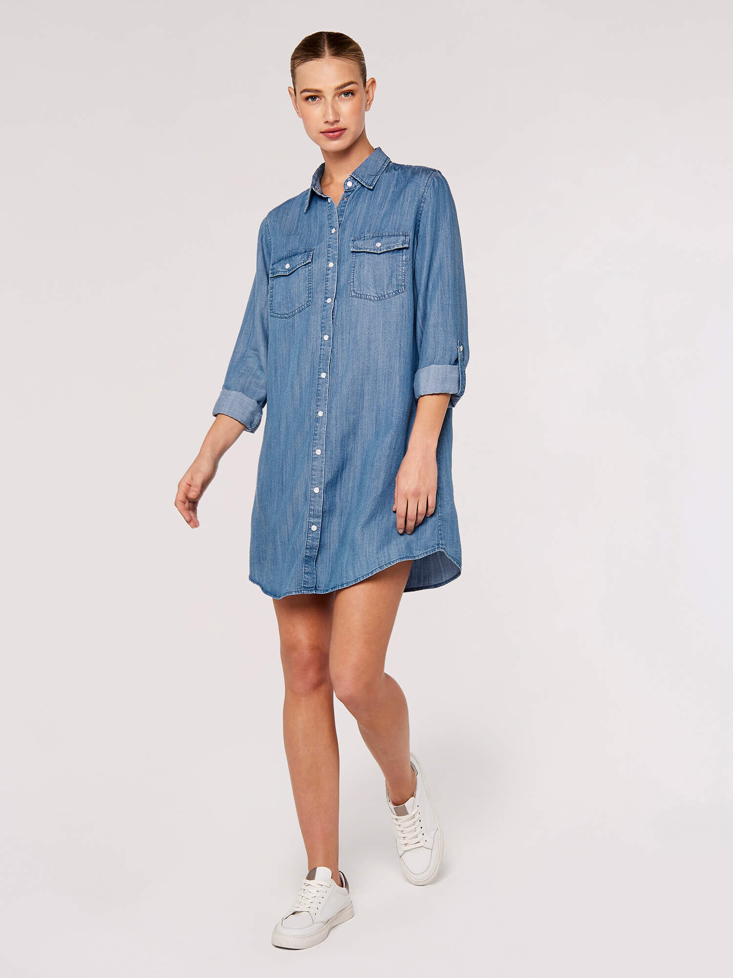 Denim Shirt Mini Dress Apricot Clothing