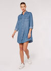 Denim Shirt Mini Dress, Blue, large