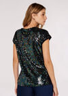 Rainbow Sequin Embellished T-Shirt, Black, large