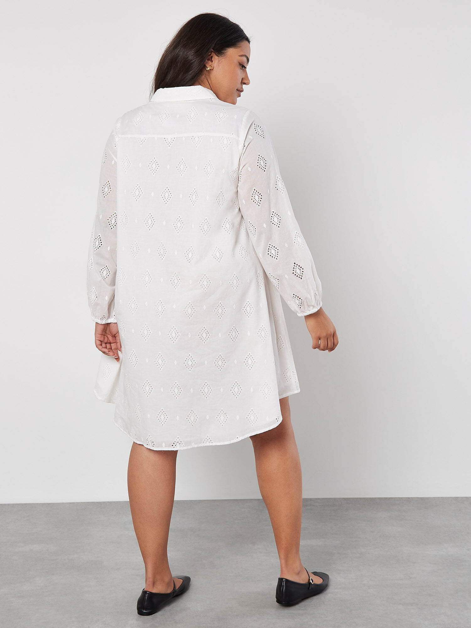 Curve Cotton Broderie Shirt Mini Dress Apricot Clothing