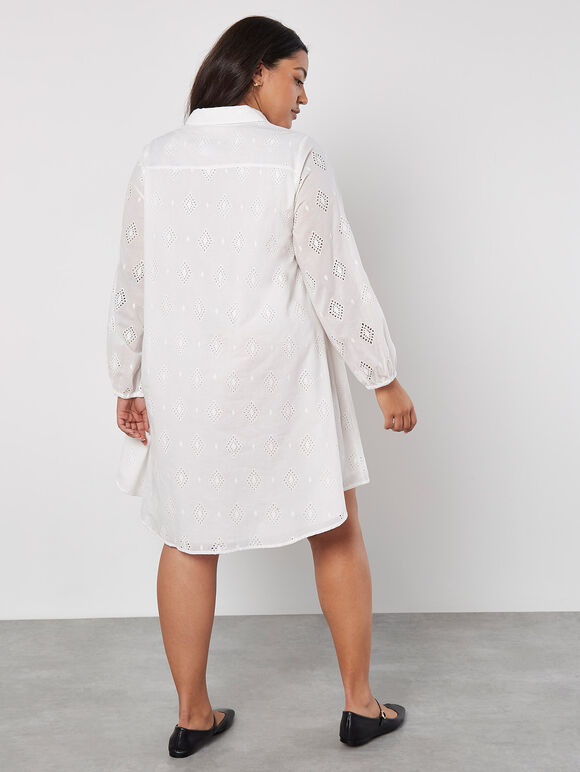 Curve Cotton Broderie Shirt Mini Dress, Cream, large