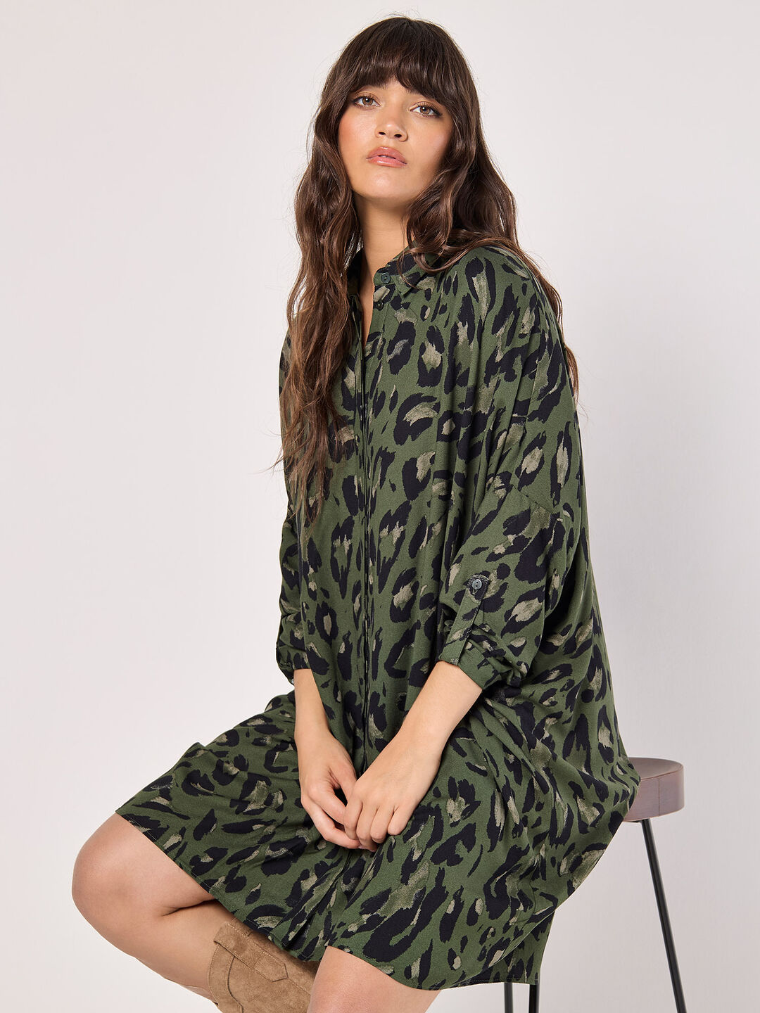 Image of Cheetah Oversized Shirt Mini Dress