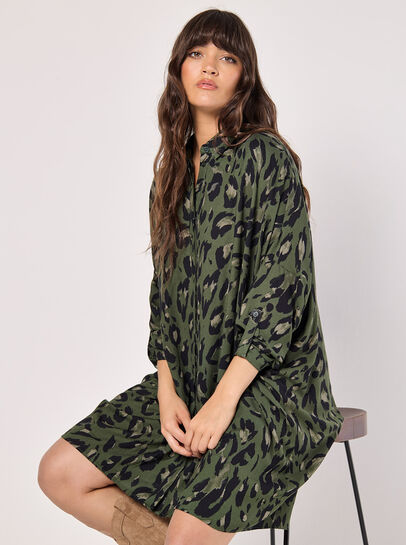 Cheetah Oversized Shirt Mini Dress