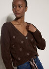 Pointelle Diamond Floral Cotton-Blend Cardigan, Brown, large