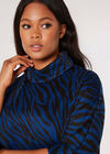 Curve Button Neck Zebra Mini Dress, Blue, large
