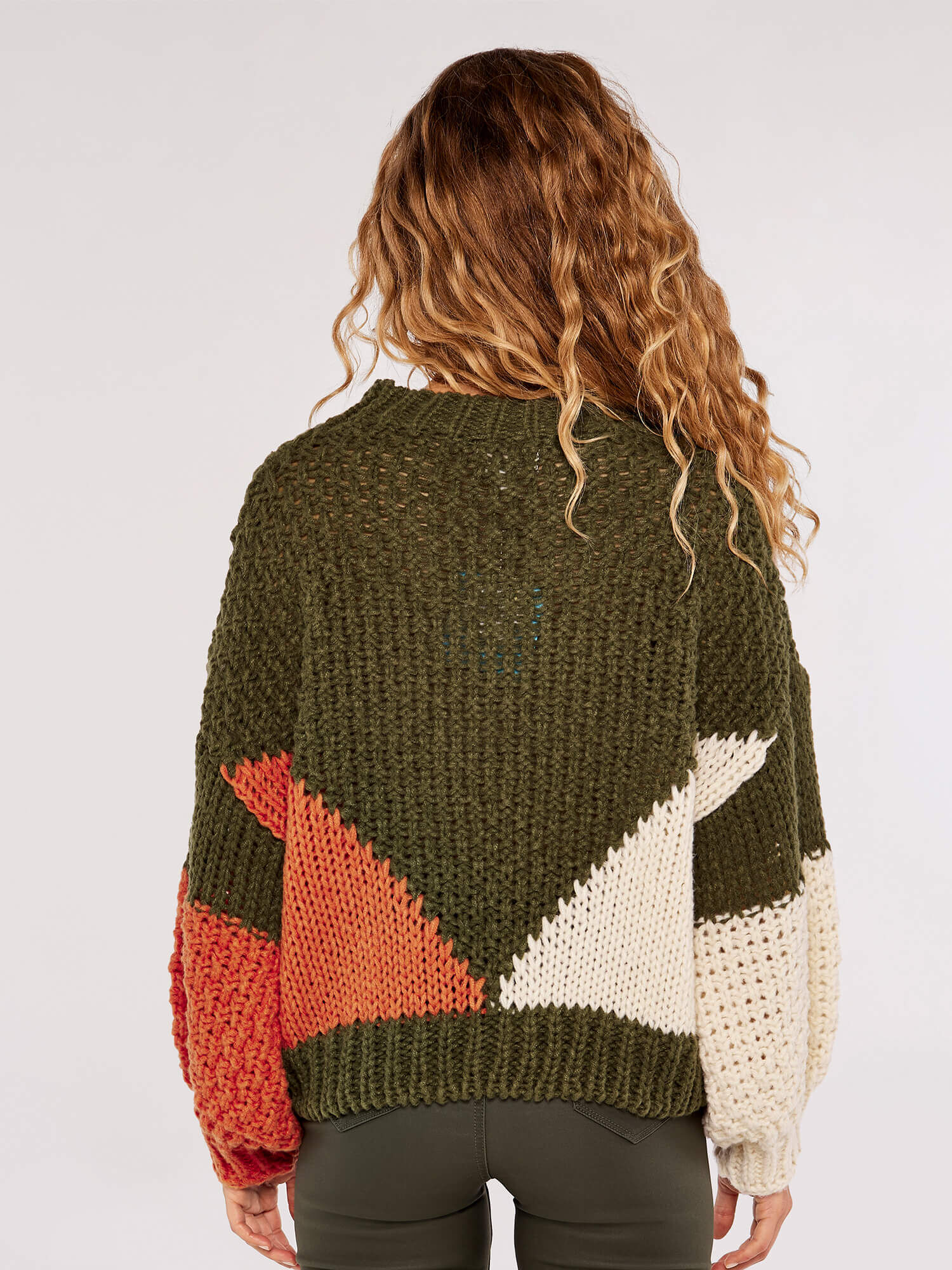 Colour Block Chunky Knit Jumper Apricot Clothing