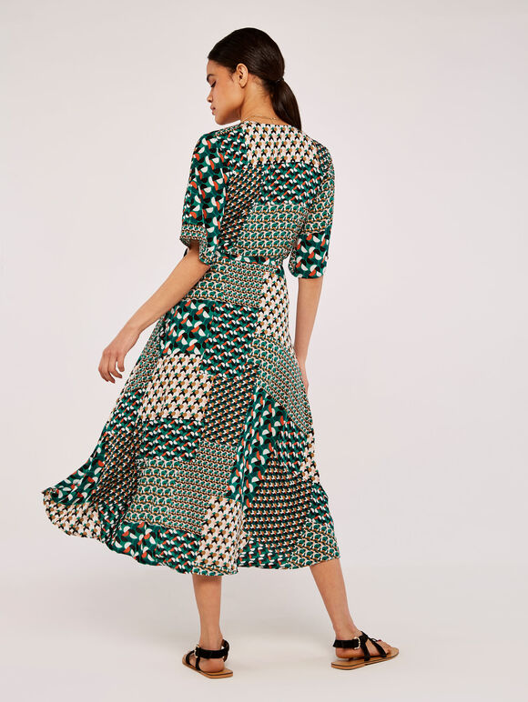 Geometric Patchwork Cocoon Dress, Green, large