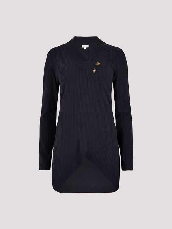 Wrap Hem Ribbed Tunic Top, Navy, large