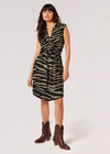 Zebra Print Zip Through Mini Dress, Khaki, large